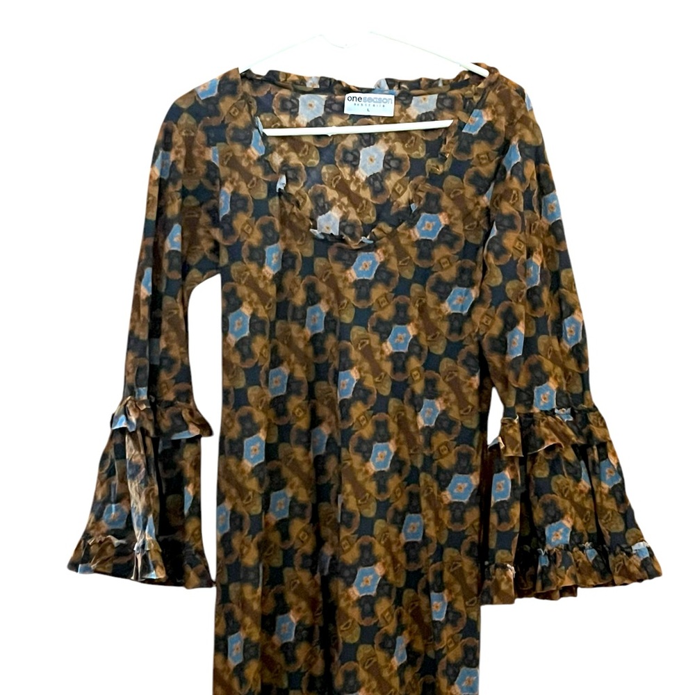 ONE SEASON AUSTRALIA TANZANIA LONG SLEEVE MAXI DRESS GREAT COND SIZE LARGE - Picture 3 of 9